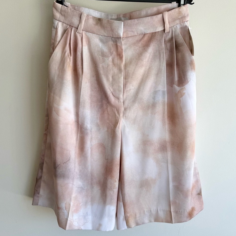 NWT H&M | Peach/Brown Watercolor Print Silky Bermuda Pants